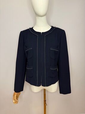 J. Crew Tipped Collarless Lady Jacket - Navy/Grey